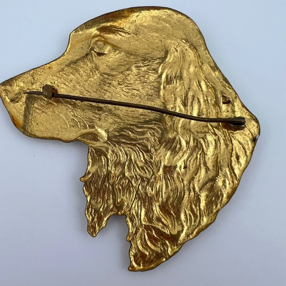 Vintage‎ Gold Tone Cocker Spaniel Dog Head Brooch Pin 2 3/8